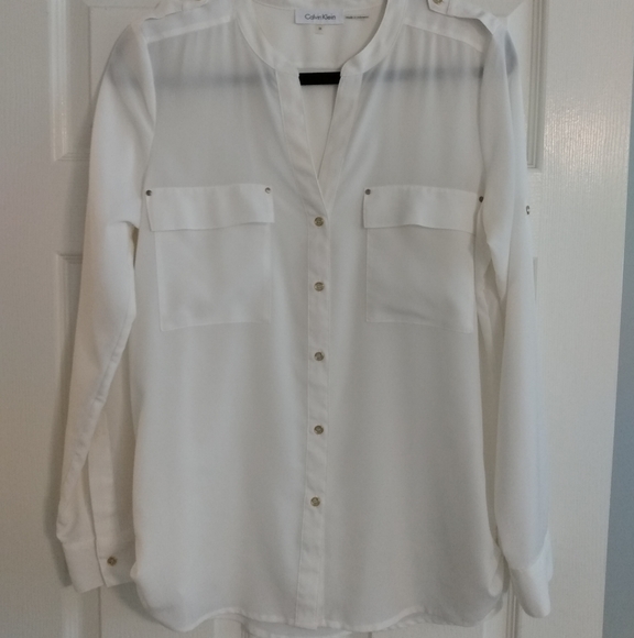 Calvin Klein Sheer Blouse w/Gold Button Detail - Picture 7 of 8